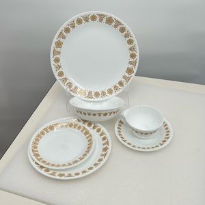 Vintage Corelle Corning Butterfly Gold 6 Piece Dinnerware Place Setting Pyrex